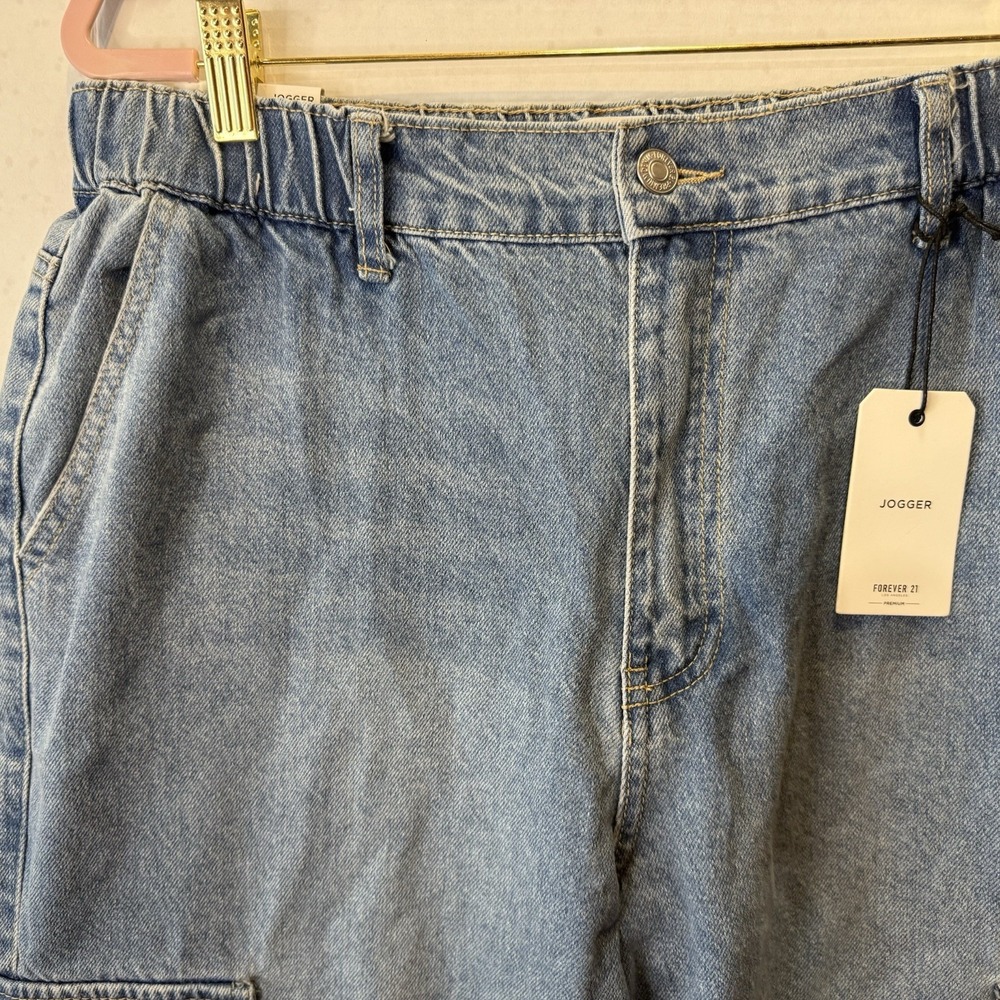 Forever 21 Women's XL NWT Denim Cargo Jogger Pants Y2K Streetwear Utility - Picture 8 of 14